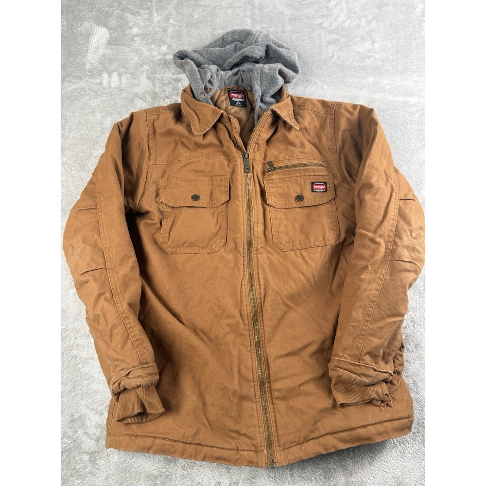 Wrangler Workwear WW65202 Quilted Lined Duck Canvas Hooded Jacket Brown Small